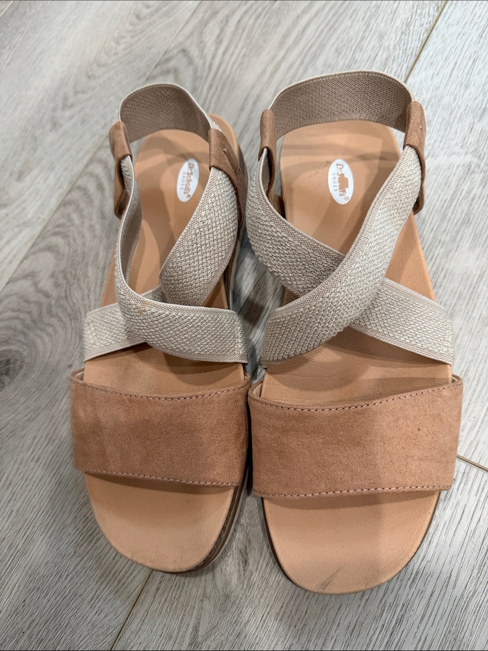 Women’s Tan & Cream Crisscross Elastic Sandals dr scholls size 8